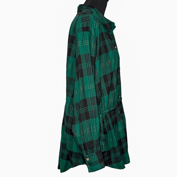 Lane Bryant Plaid Tie-Waist Button Down Tunic Top Green Gold Shimmer 22/24 Soft - Picture 3 of 16